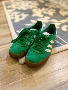 adidas Green Suede Sneakers with White Accents and Gum Sole